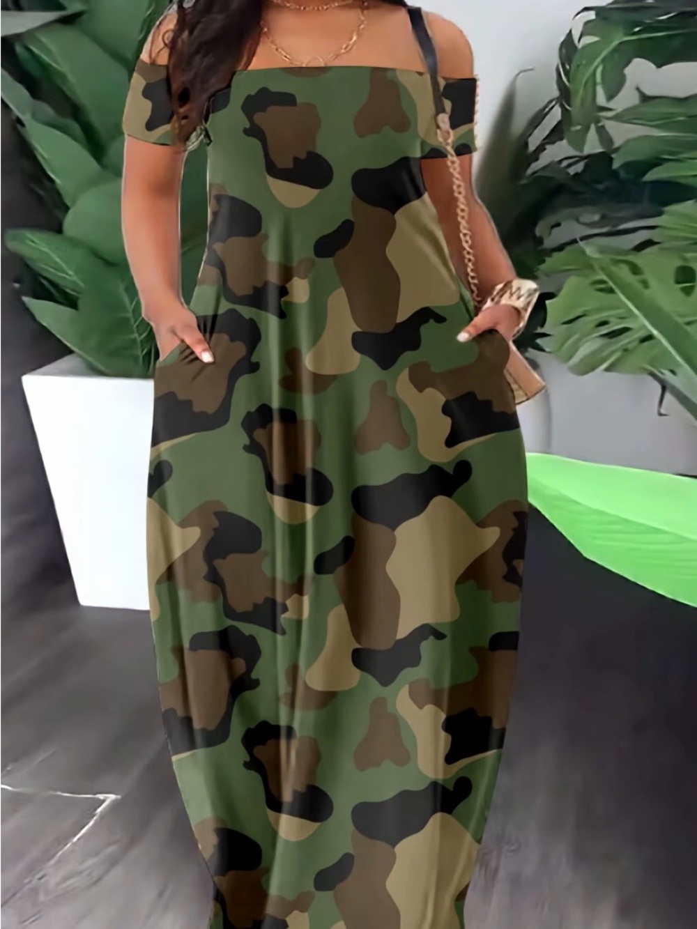 Brand new Camo Off-Shoulder Maxi Dress